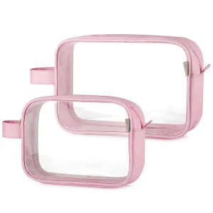 GAGAKU 2pcs Clear Toiletry Bag TSA Approved Travel Toiletry Bags Liquid Bag with Handle Strap, Waterproof Transparent Makeup Cosmetic Bags for Women - Light Pink
