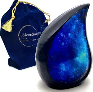 Galaxy Teardrop Uneral Cremation Urn with Velvet Bag, Keepsake Urn for Adults, Large Urns for Human Ashes, Memorial Urns for Women, Blue Starry Sky 10 inch (Capacity 200 Cubic inches)