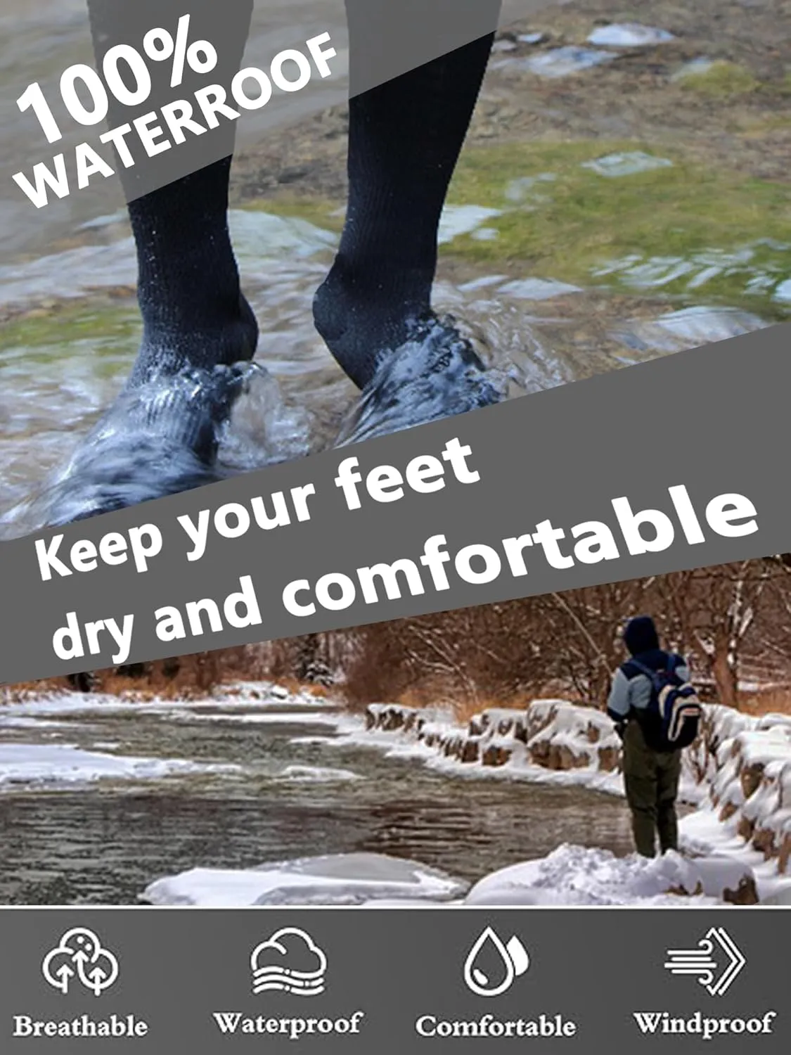 Gash Hao Waterproof Socks Hiking Gear Wading All-Weather Outdoor Sports Fishing Skiing Kayaking Camping Mens And Women