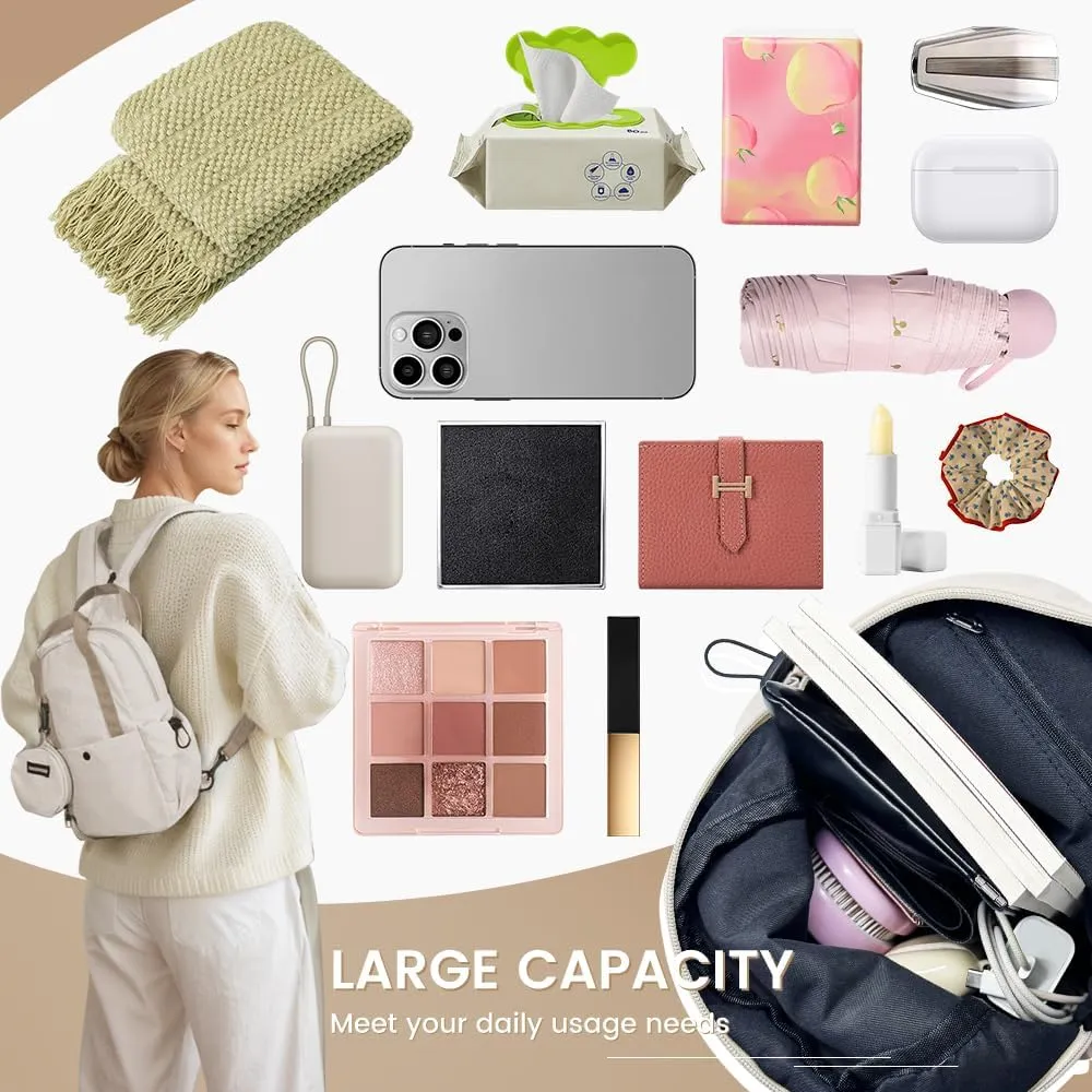 Geerlaqaly Sling Bag, Women's, Nylon, Small, Lightweight, Waterproof Multi functional Leisure Day Bag, Travel Backpack, Mini Backpack, Chest Bag,Can be carried by hand,white