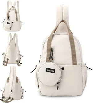 Geerlaqaly Sling Bag, Women's, Nylon, Small, Lightweight, Waterproof Multi functional Leisure Day Bag, Travel Backpack, Mini Backpack, Chest Bag,Can be carried by hand,white