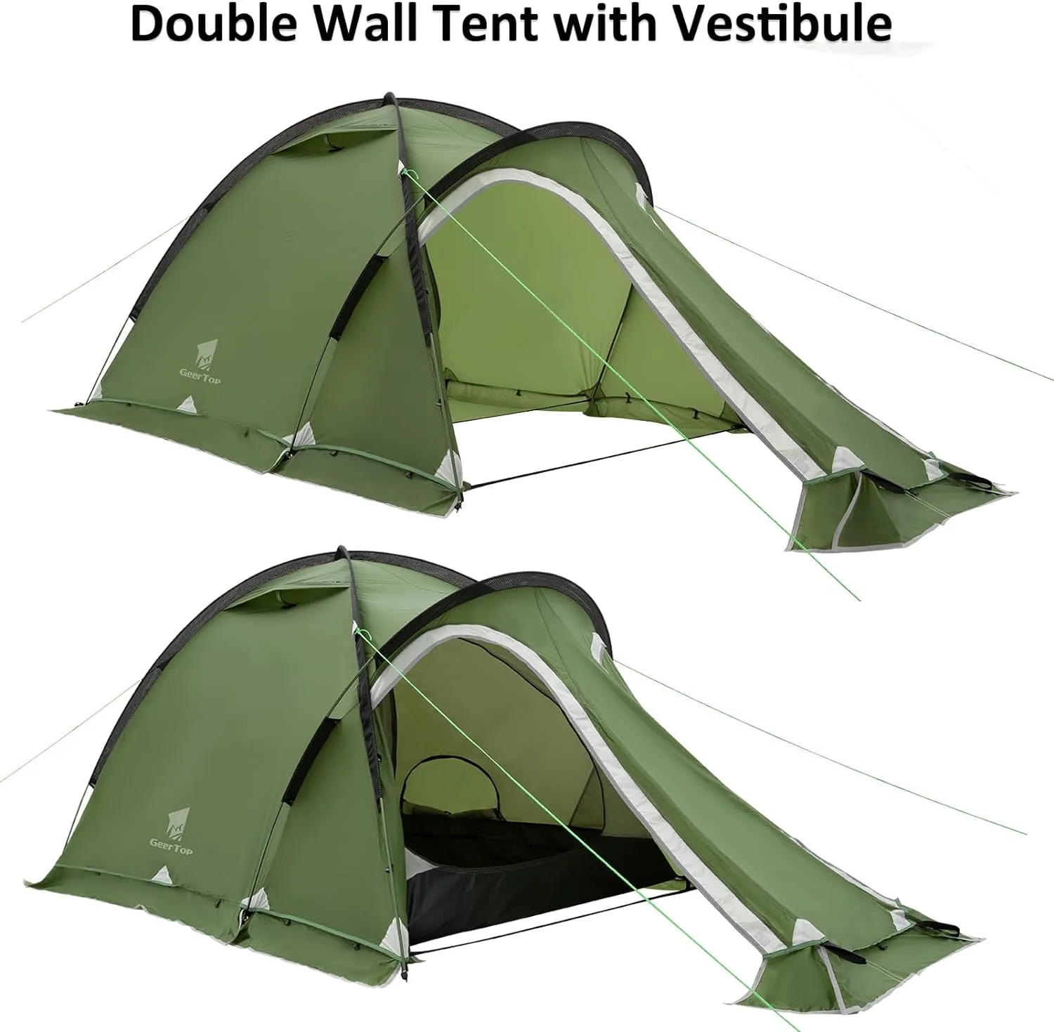 Geertop Portable 2 Person 4 Season Tent Waterproof Backpacking Tent Double Layer All Weather for Camping Hiking Travel Climbing Mountaineering - Easy Set Up