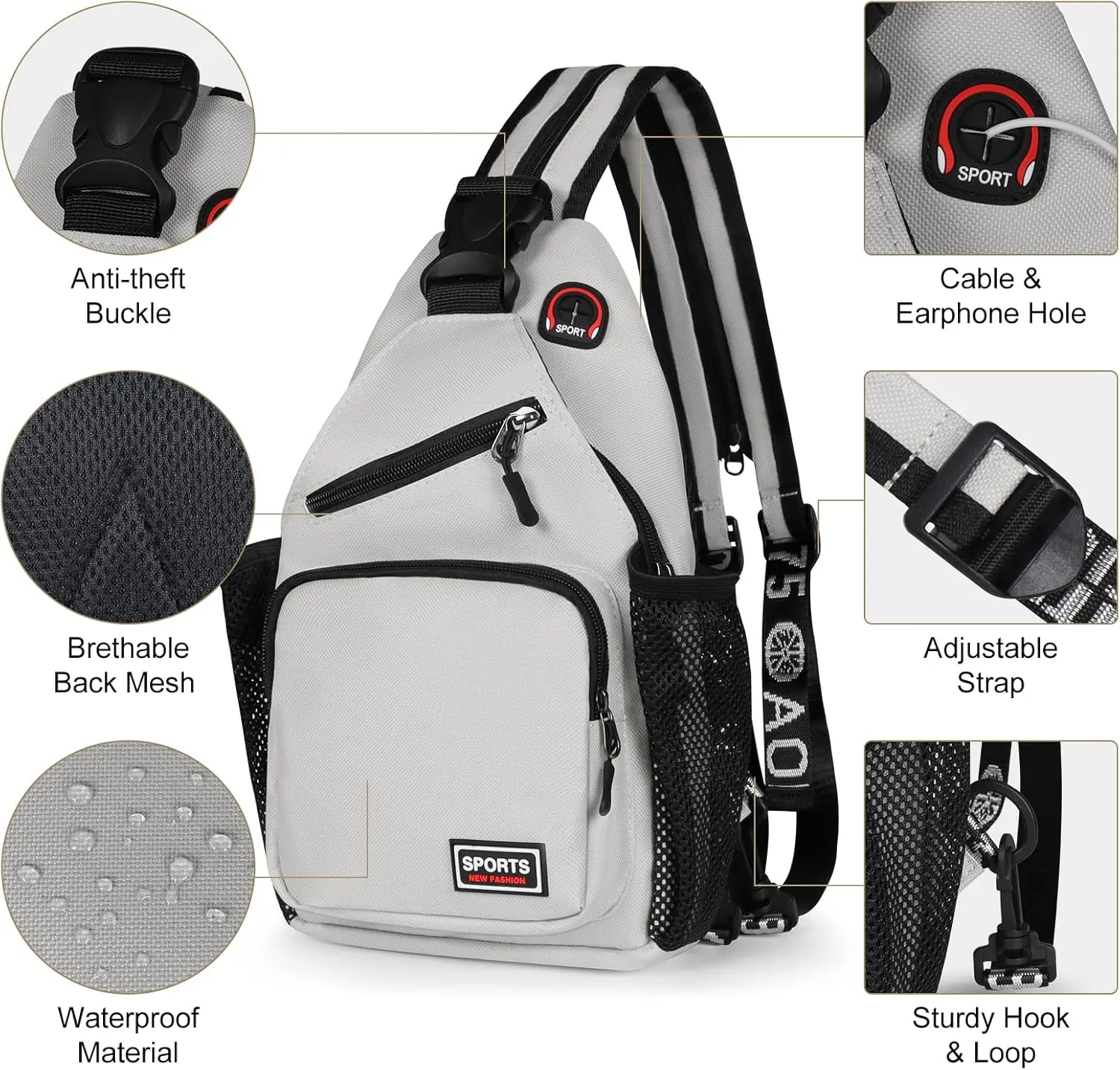 Geestock Crossbody Sling Bag Backpack for Men & Women, Convertible Shoulder Bag Waterproof Chest Bag For Daypack Travel Hiking (White)