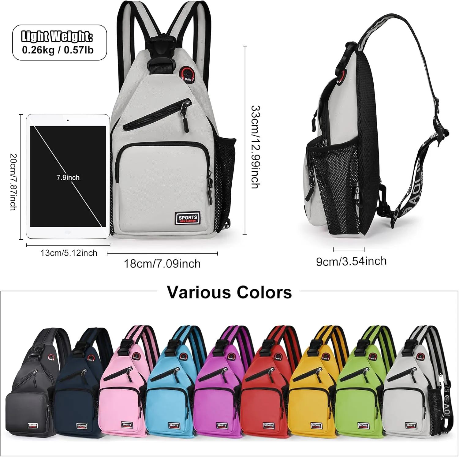 Geestock Crossbody Sling Bag Backpack for Men & Women, Convertible Shoulder Bag Waterproof Chest Bag For Daypack Travel Hiking (White)