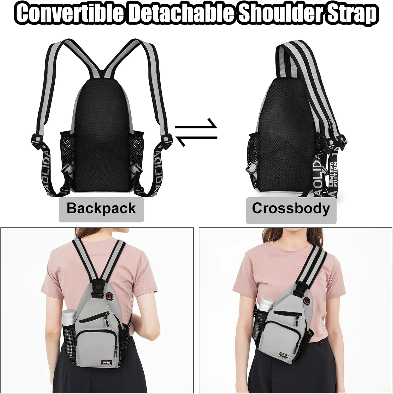 Geestock Crossbody Sling Bag Backpack for Men & Women, Convertible Shoulder Bag Waterproof Chest Bag For Daypack Travel Hiking (White)