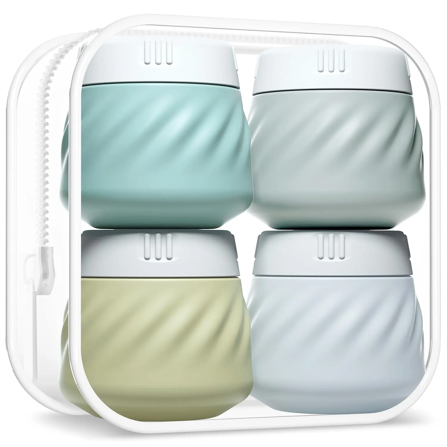 Gemice Silicone Cream Jars TSA Approved Travel Size Containers with Toiletry Bag, Wide Mouth Leak-proof Travel Accessories with Lid for Cosmetic Cream (4 Pack)