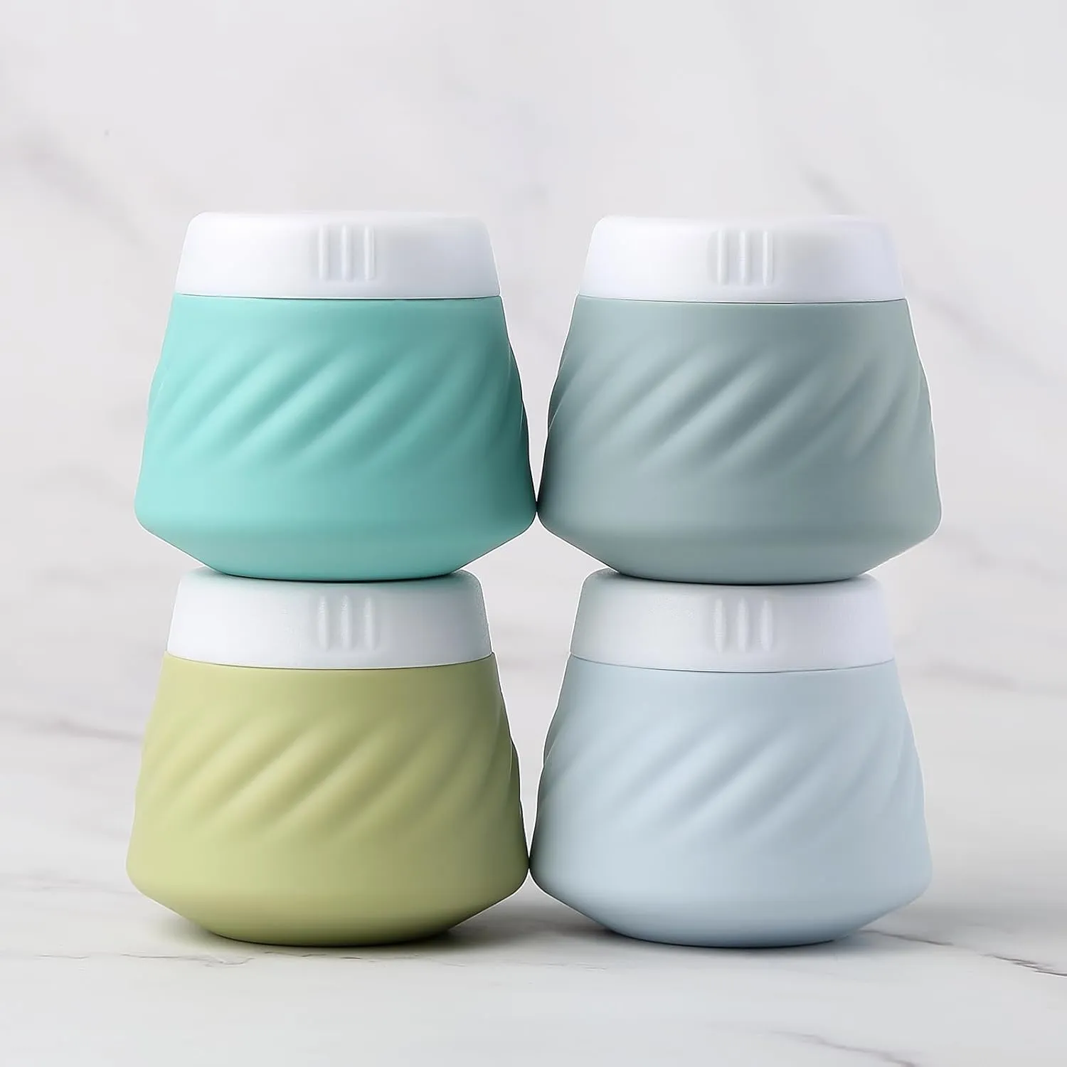 Gemice Silicone Cream Jars TSA Approved Travel Size Containers with Toiletry Bag, Wide Mouth Leak-proof Travel Accessories with Lid for Cosmetic Cream (4 Pack)