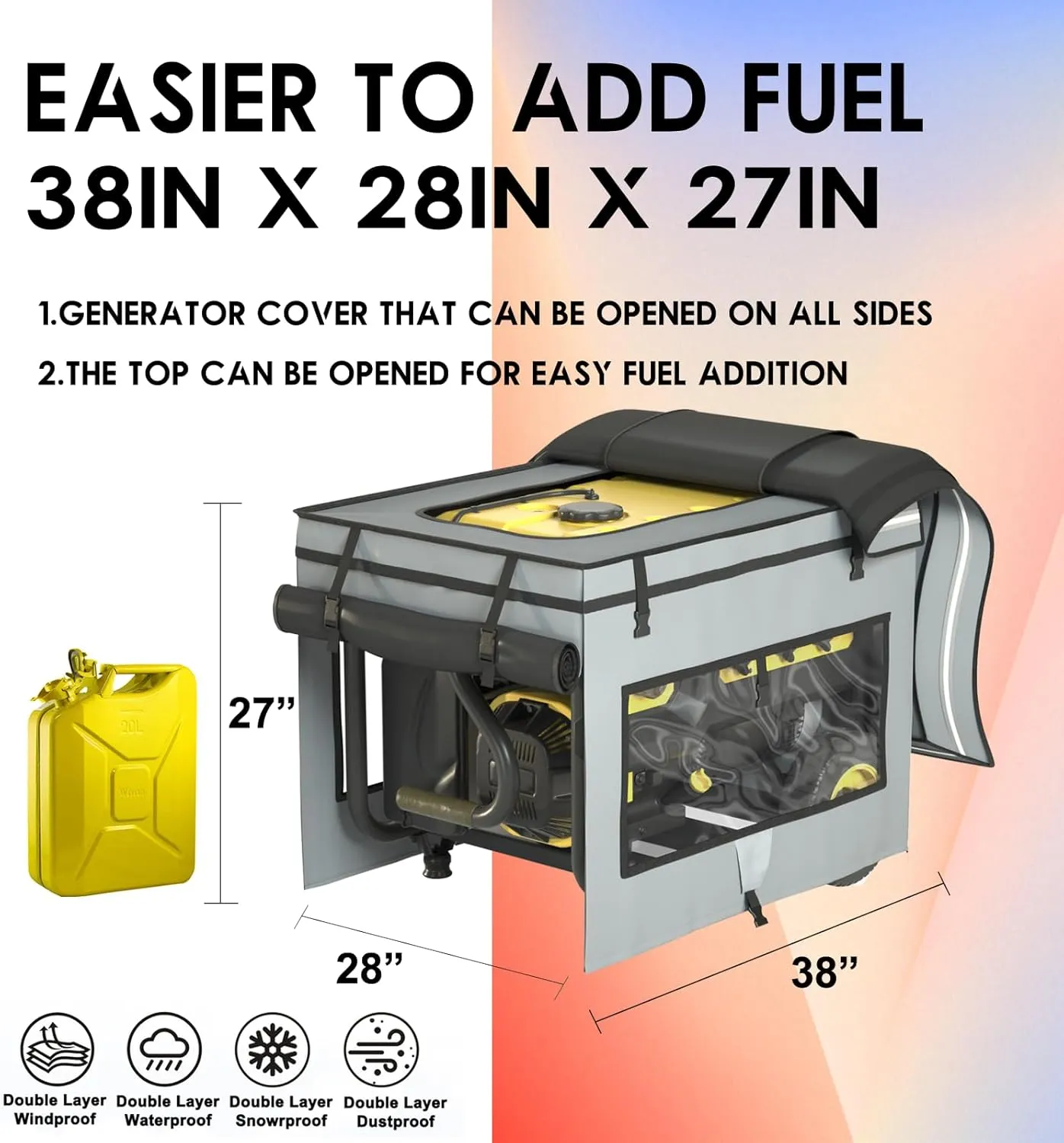 Generator Covers While Running,38"L x 28"W x 27"H Heavy Duty Waterproof Generator Covers for Outside,With Tool Bag And Visual Operation Window,Suitable for Most 10000 Watt Frame Generator（Gray）