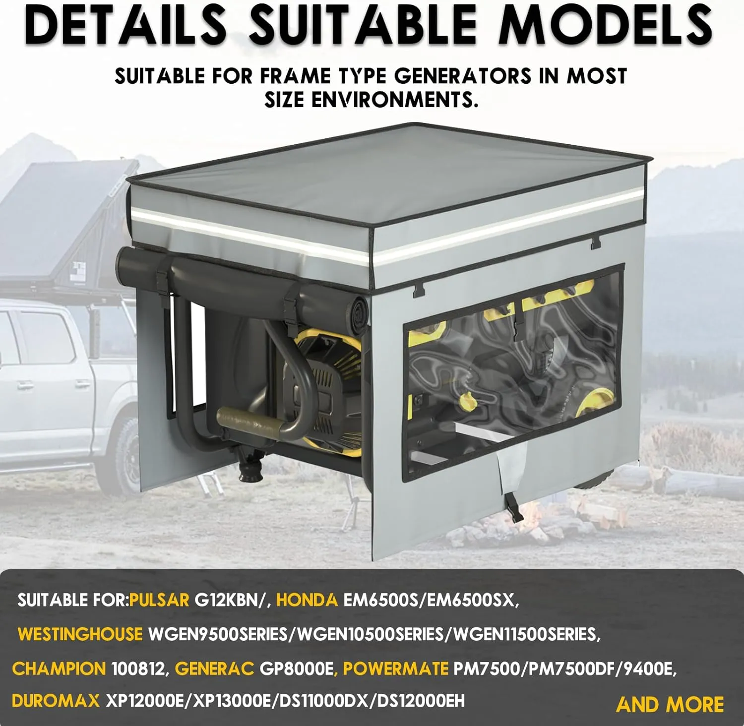 Generator Covers While Running,38"L x 28"W x 27"H Heavy Duty Waterproof Generator Covers for Outside,With Tool Bag And Visual Operation Window,Suitable for Most 10000 Watt Frame Generator（Gray）