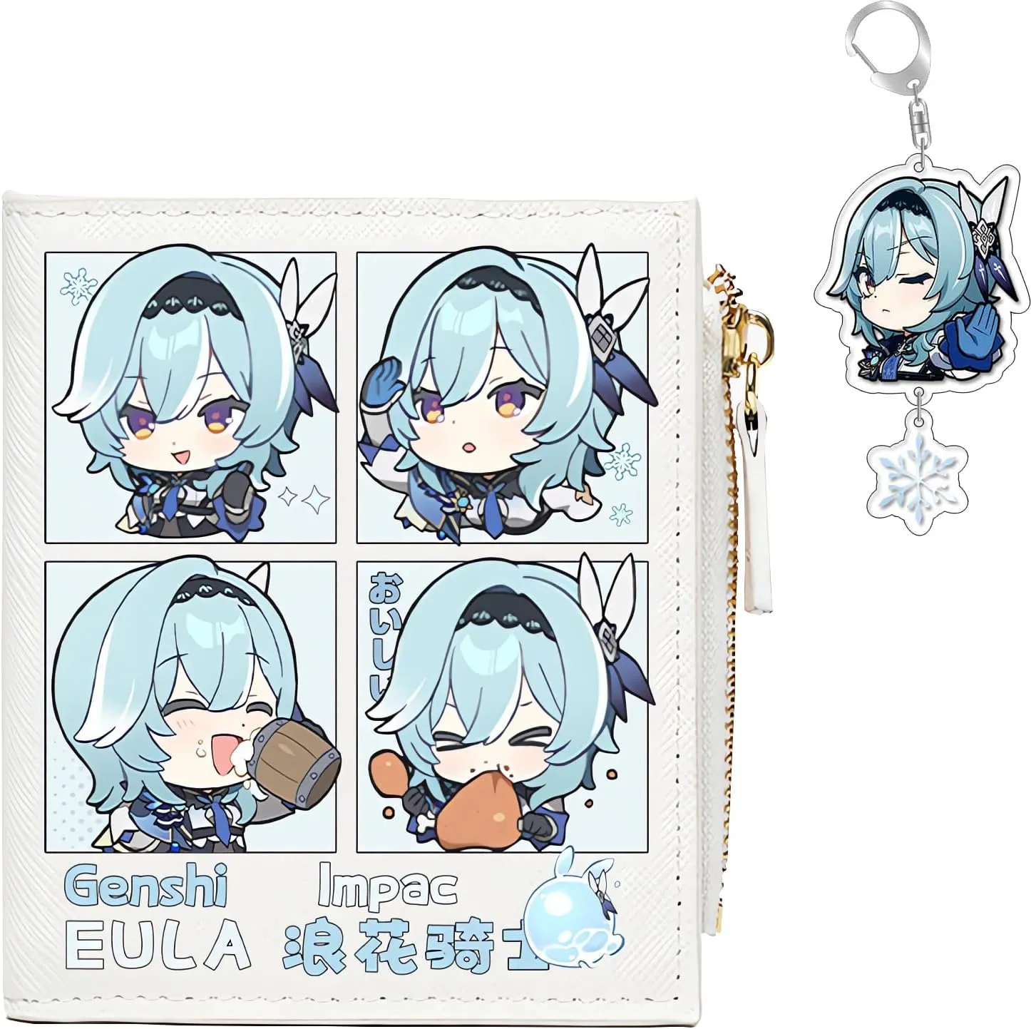Genshin Impact Wallet for Unisex Eula Wallet Genshin Card Holder White Purse Anime With Free Keychain
