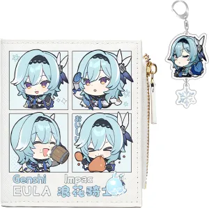 Genshin Impact Wallet for Unisex Eula Wallet Genshin Card Holder White Purse Anime With Free Keychain