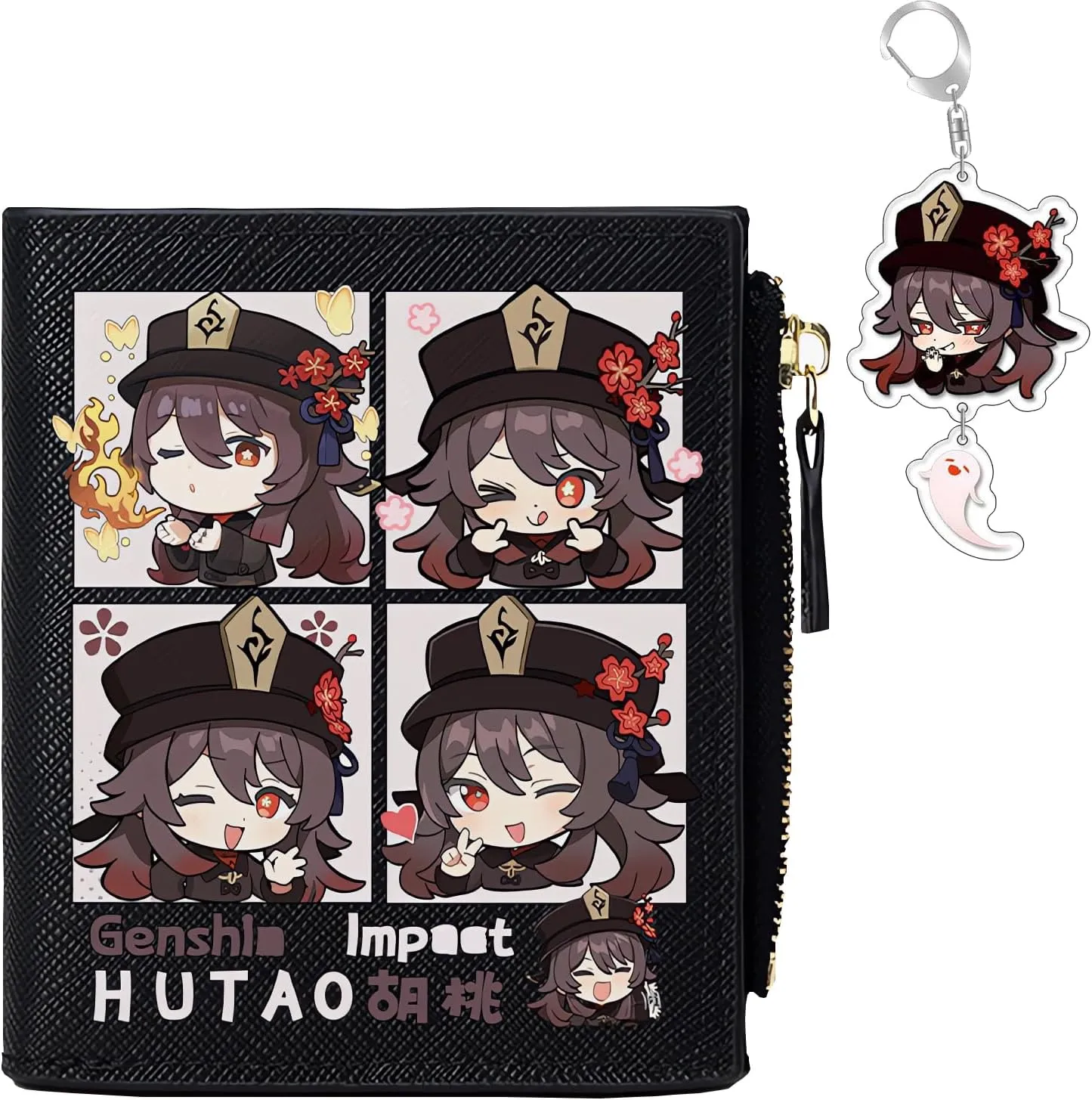 Genshin Impact Wallet for Unisex Hutao Wallet Genshin Card Holder Black Purse Anime With Free Keychain