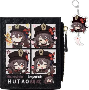 Genshin Impact Wallet for Unisex Hutao Wallet Genshin Card Holder Black Purse Anime With Free Keychain