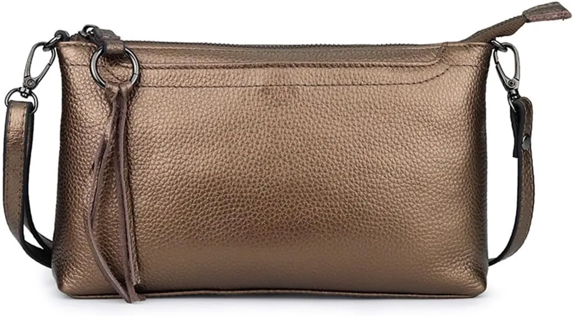 Genuine Leather Crossbody Bag For Women Small Tassel Shoulder Bag Zipper Clutch Phone Wallet Purse