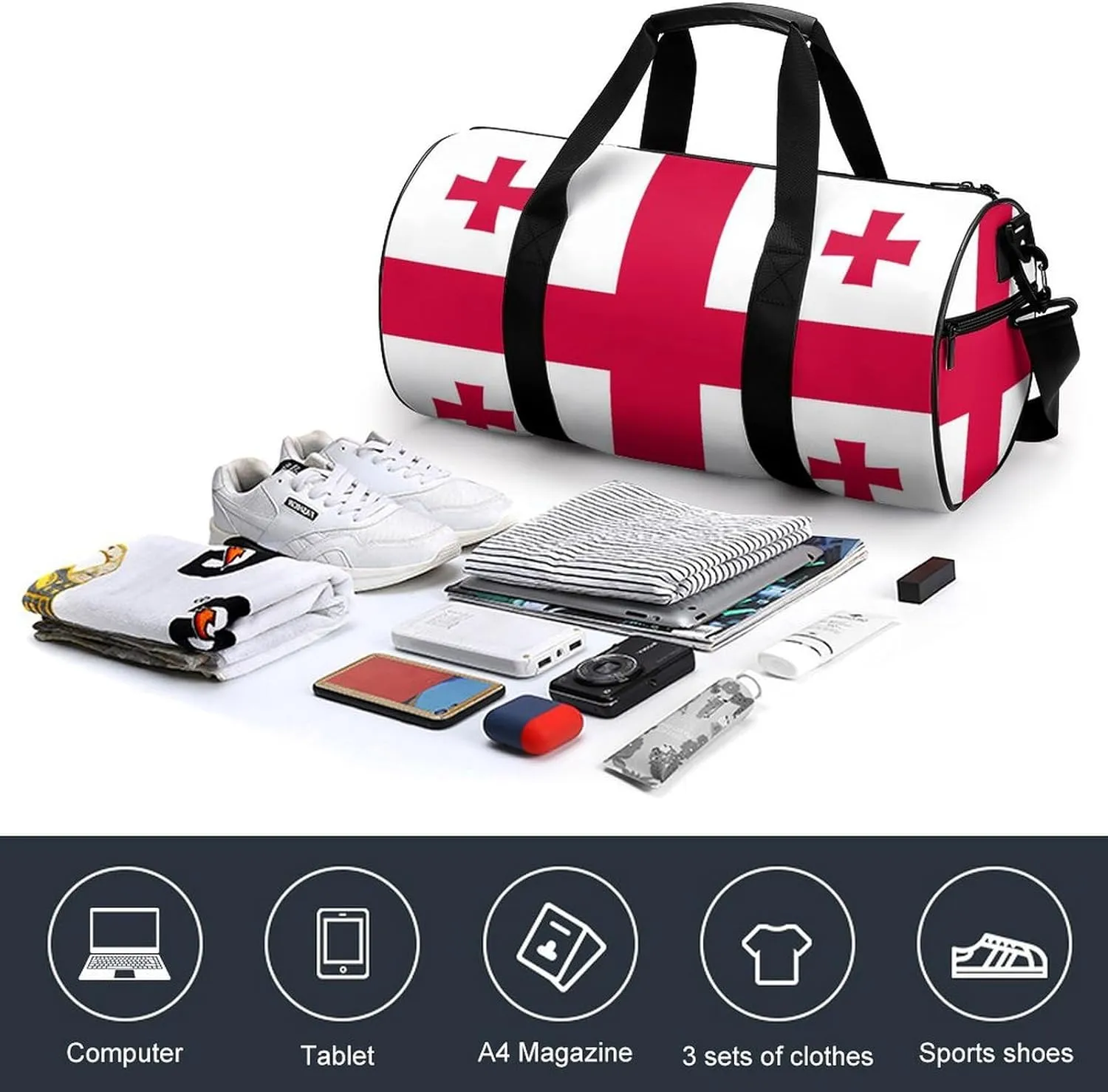 Georgia Flag Gym Bag with Wet Pocket Travel Duffel for Boys Girls Weekender Overnight