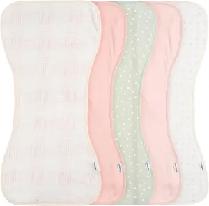 Gerber Baby Unisex Burp Cloths 5-Pack, Pink, Size 10.5" x 21"