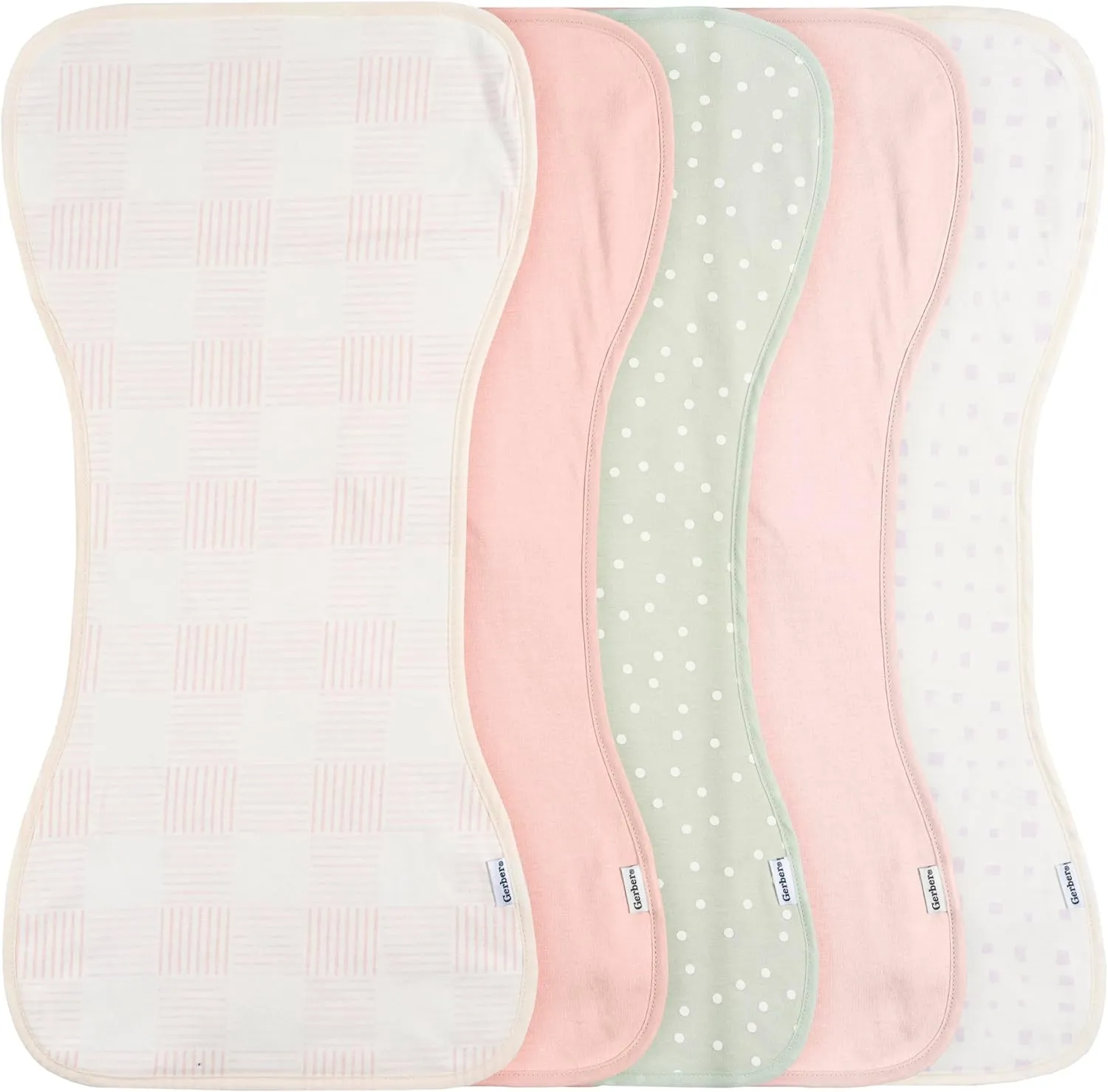 Gerber Baby Unisex Burp Cloths 5-Pack, Pink, Size 10.5" x 21"