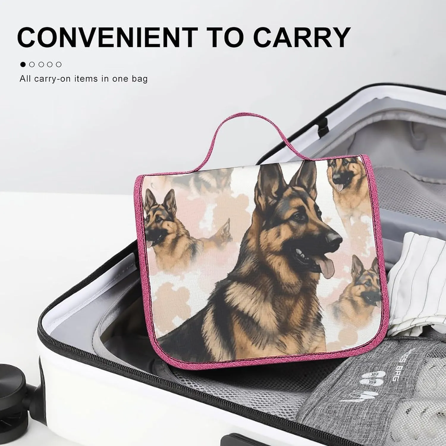 German Shepherd Dog Lovers Travel Toiletry Bag for Women,Hanging Toiletry Organizer with Hook, Makeup Bag Travel Organizer for Shampoo,Toiletriesl