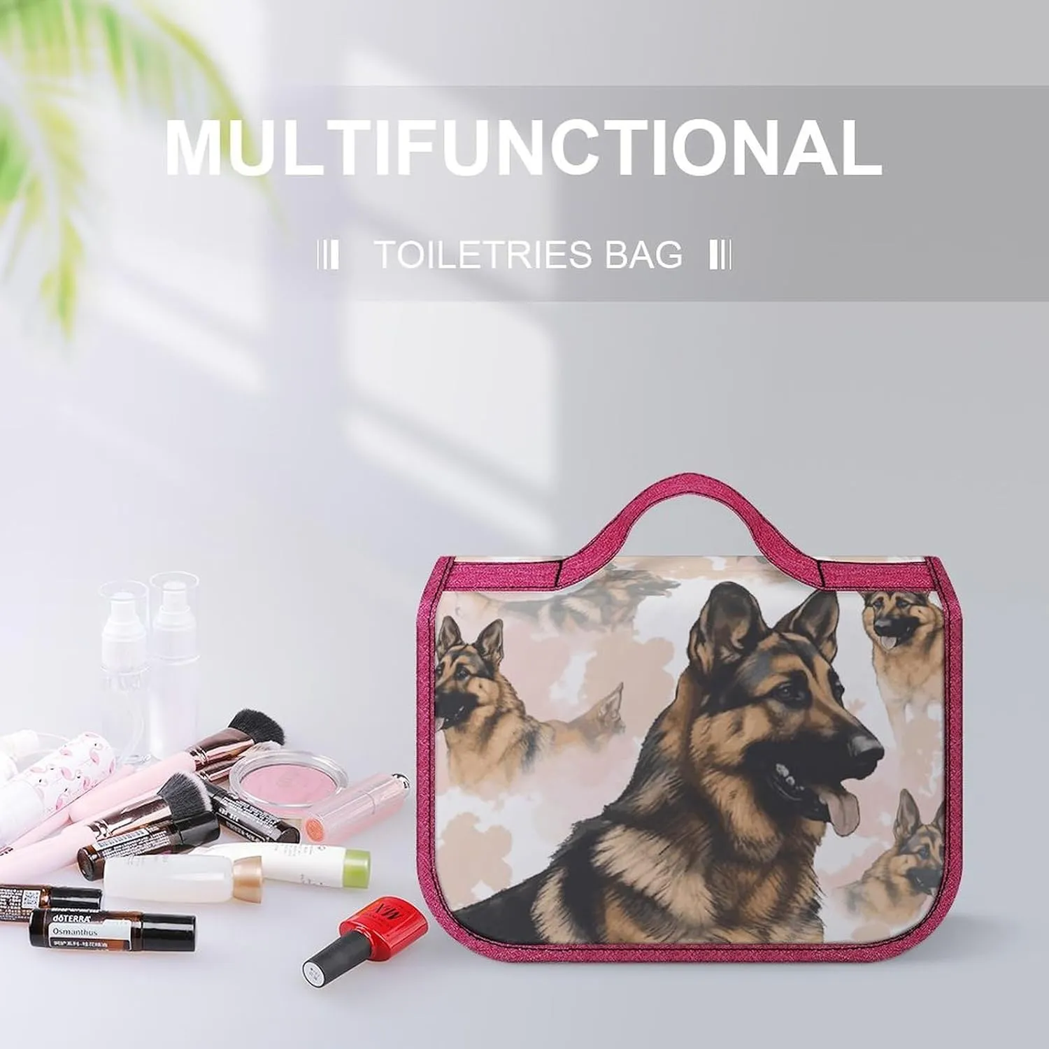 German Shepherd Dog Lovers Travel Toiletry Bag for Women,Hanging Toiletry Organizer with Hook, Makeup Bag Travel Organizer for Shampoo,Toiletriesl