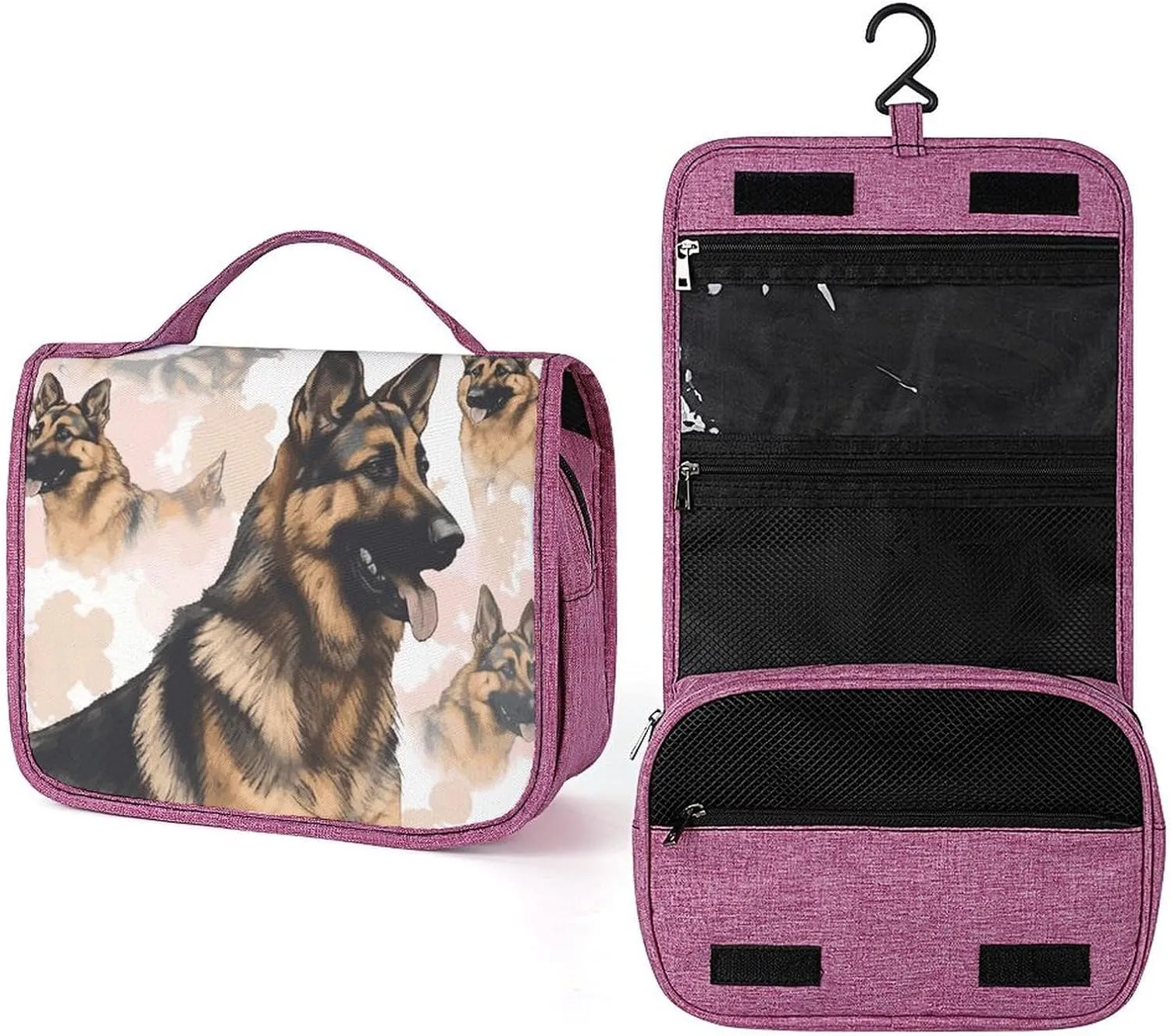 German Shepherd Dog Lovers Travel Toiletry Bag for Women,Hanging Toiletry Organizer with Hook, Makeup Bag Travel Organizer for Shampoo,Toiletriesl