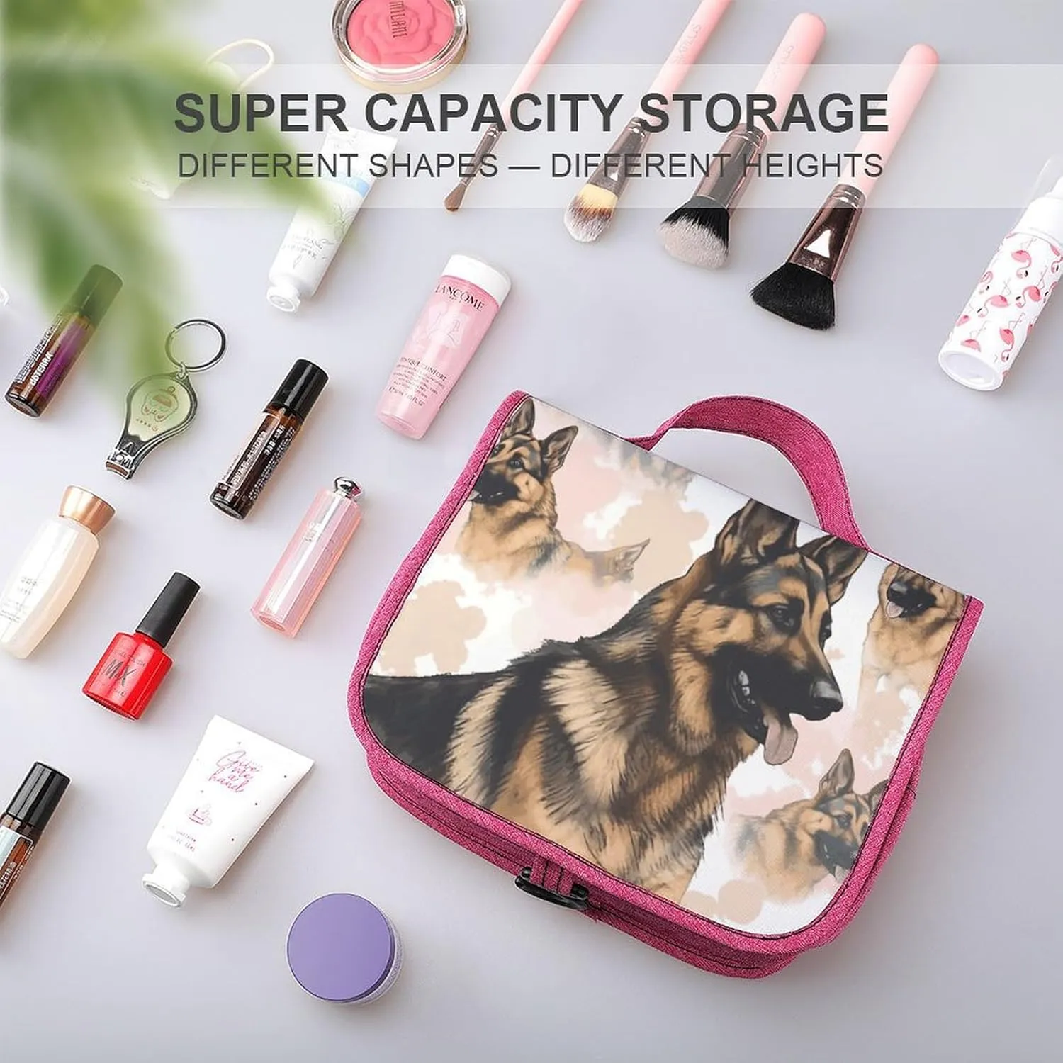 German Shepherd Dog Lovers Travel Toiletry Bag for Women,Hanging Toiletry Organizer with Hook, Makeup Bag Travel Organizer for Shampoo,Toiletriesl