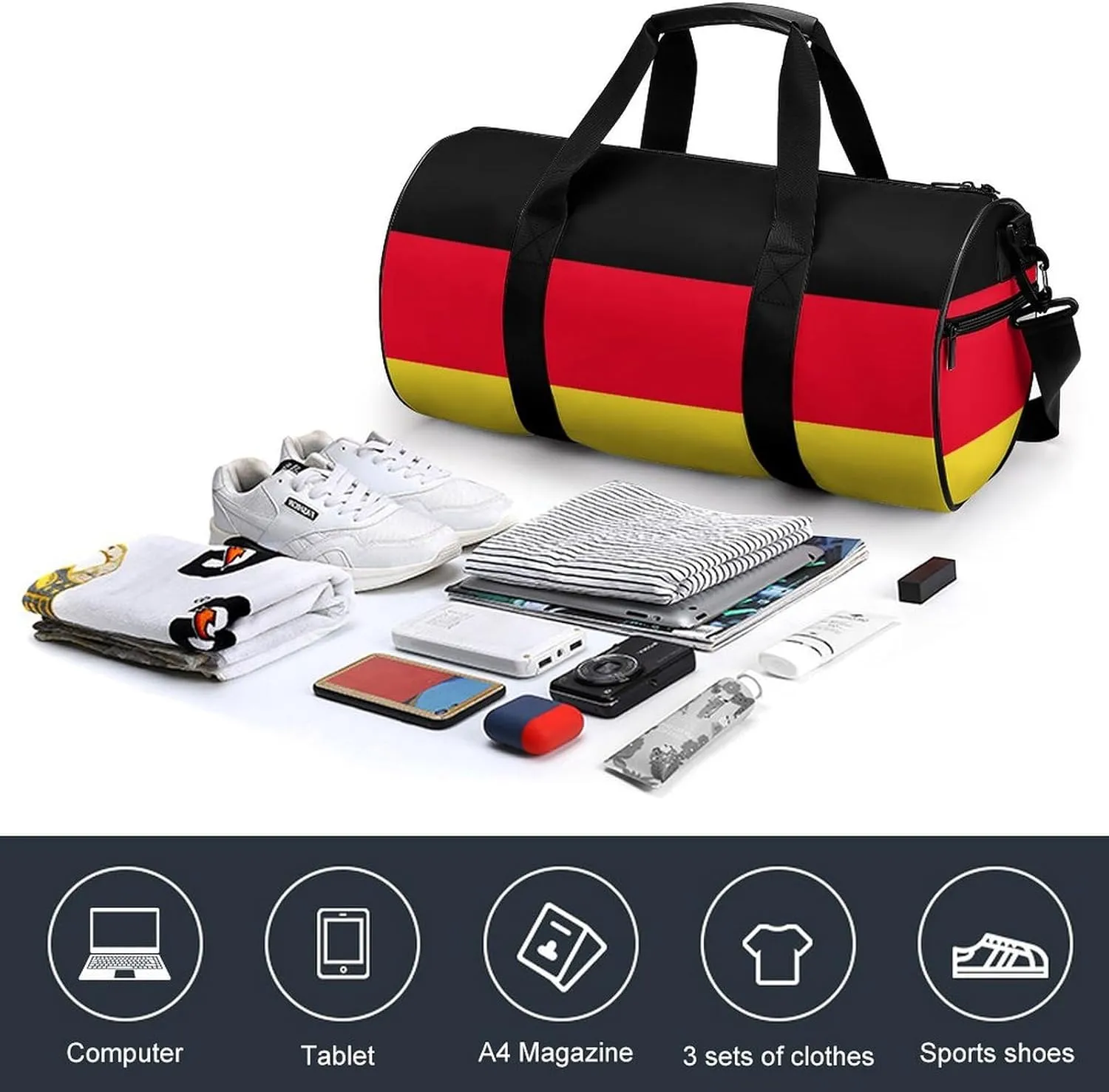 Germany Flag Gym Bag with Wet Pocket Travel Duffel for Boys Girls Weekender Overnight