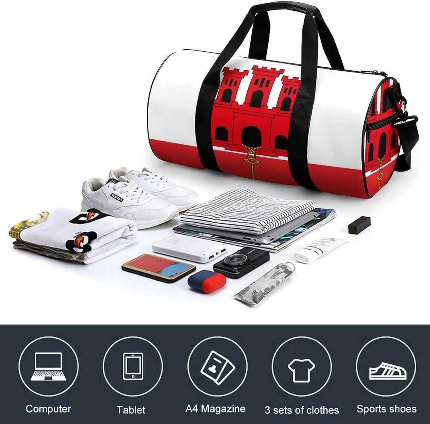 Gibraltar Flag Waterproof Gym Bag for Travel Dry Wet Separation for Beach Yoga Weekender