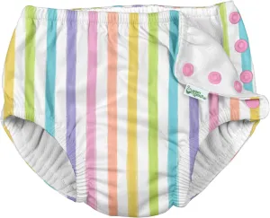 Girls' Reusable Absorbent Baby Swim Diapers, Rainbow Stripe, 3T