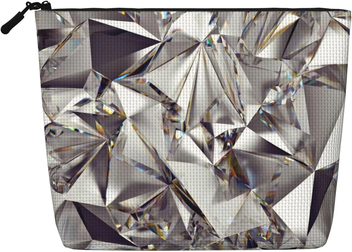 Glitter Abstract Diamond Crystal Pattern Print Work Bag Essentials Single-layer Makeup Bag Travel Cosmetic Organizer Large Capacity
