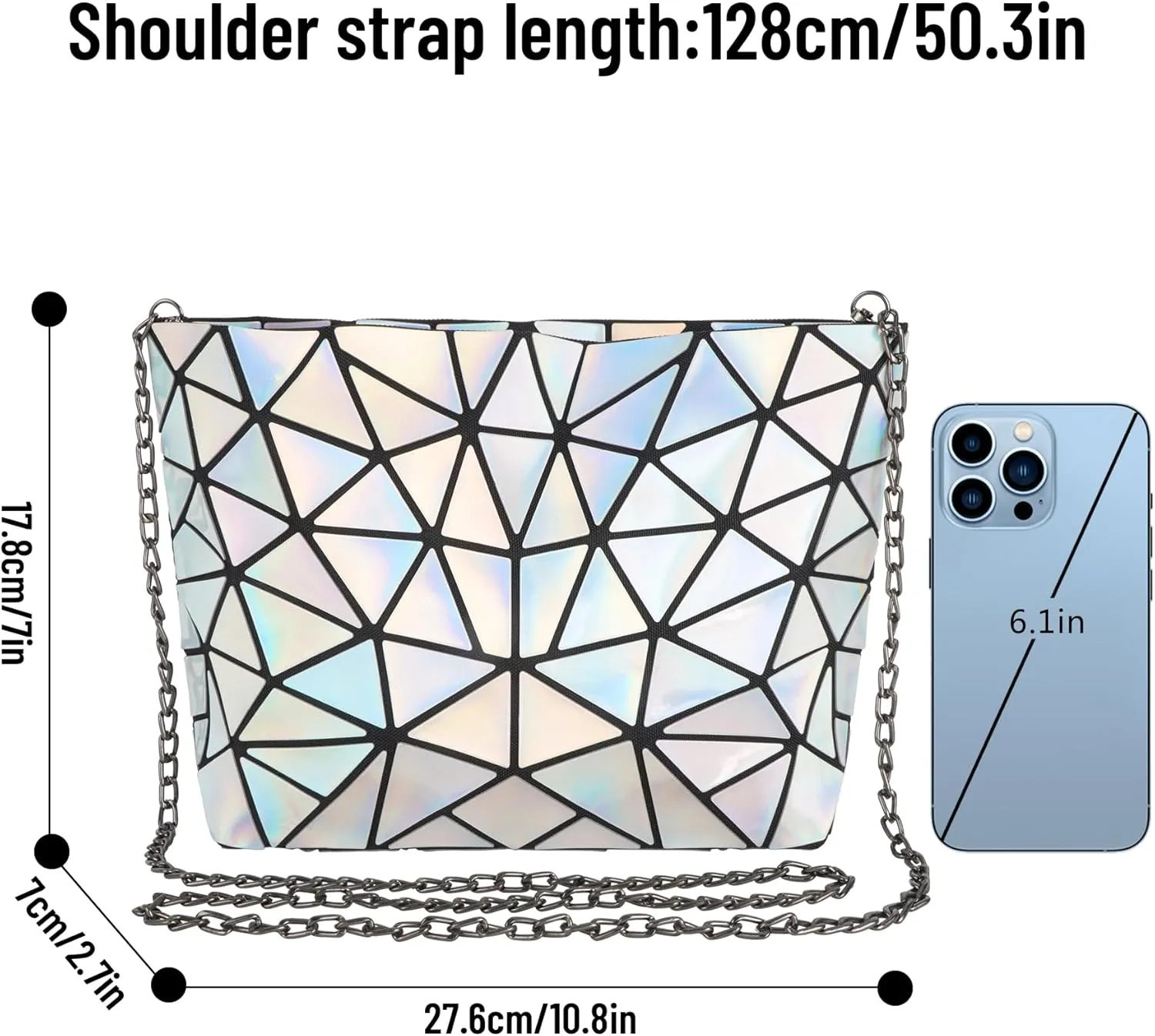 Goclothod Fashion Holographic Laser Shoulder Bag Geometric Envelope Clutch Chain Crossbody Purse
