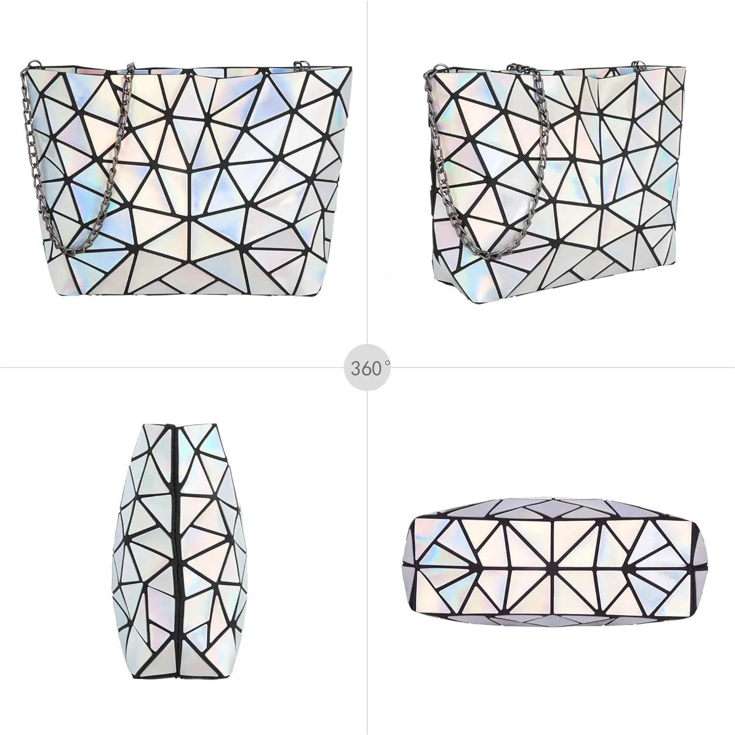 Goclothod Fashion Holographic Laser Shoulder Bag Geometric Envelope Clutch Chain Crossbody Purse