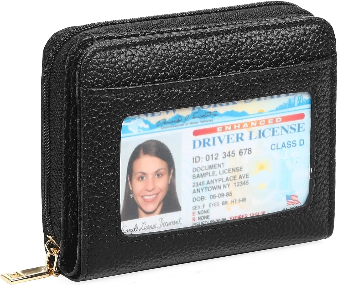 GOIACII Small Wallet for Women RFID Blocking Credit Card Holder Ladies Compact Purse Zip Around Wristlet Vegan Leather Black