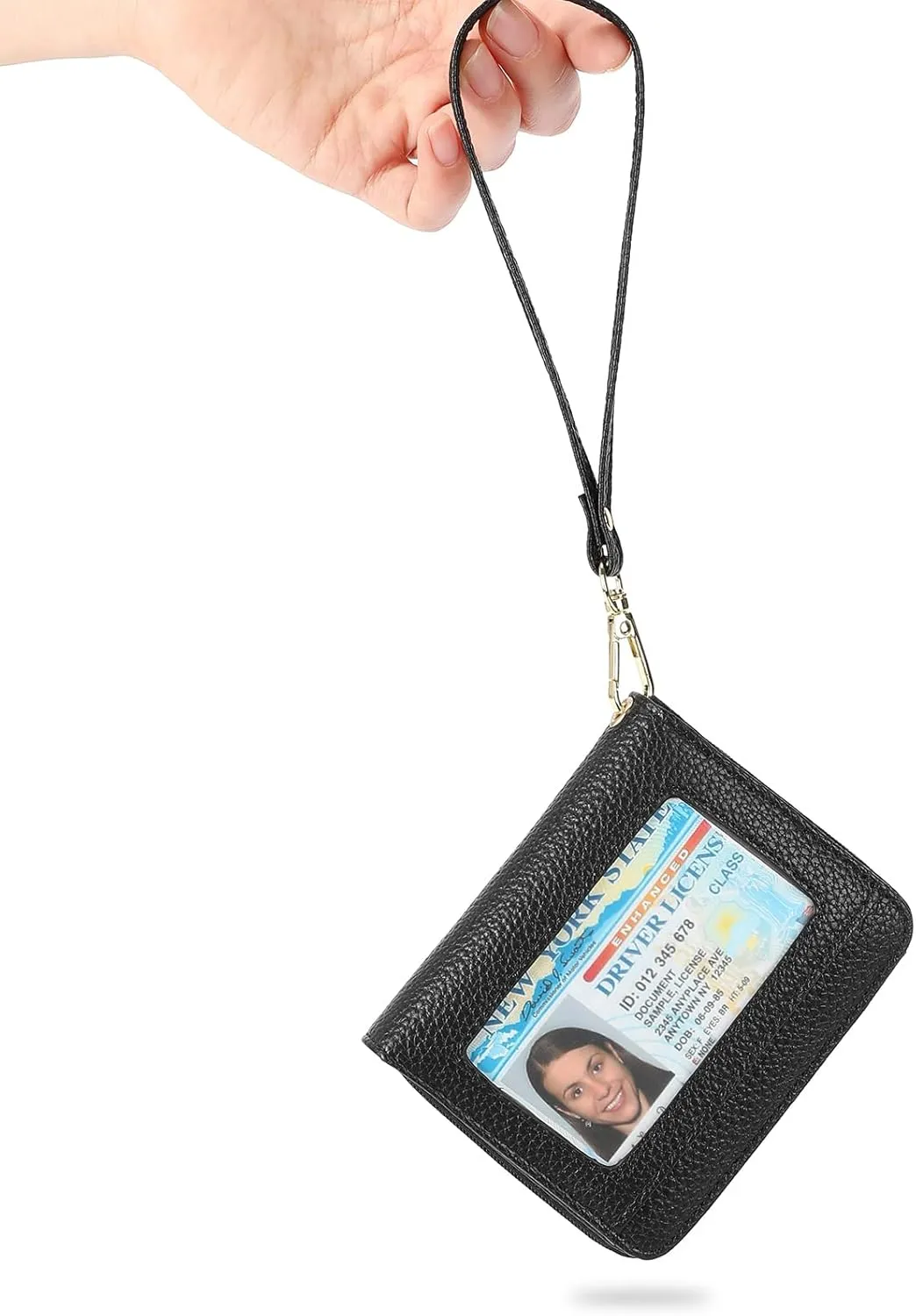 GOIACII Small Wallet for Women RFID Blocking Credit Card Holder Ladies Compact Purse Zip Around Wristlet Vegan Leather Black