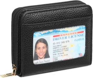 GOIACII Small Wallet for Women RFID Blocking Credit Card Holder Ladies Compact Purse Zip Around Wristlet Vegan Leather Black