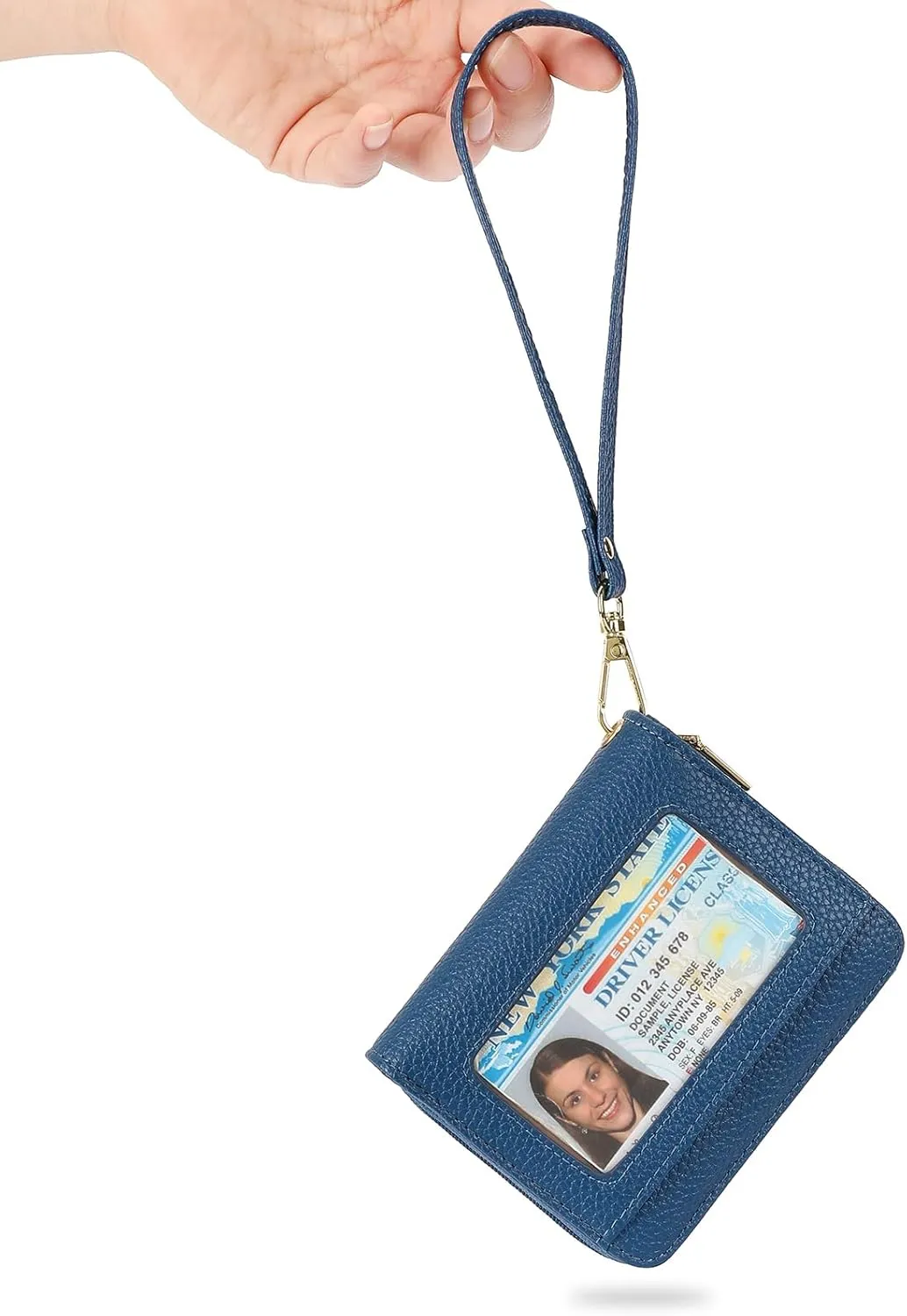 GOIACII Small Wallet for Women RFID Blocking Credit Card Holder Ladies Compact Purse Zip Around Wristlet Vegan Leather Blue