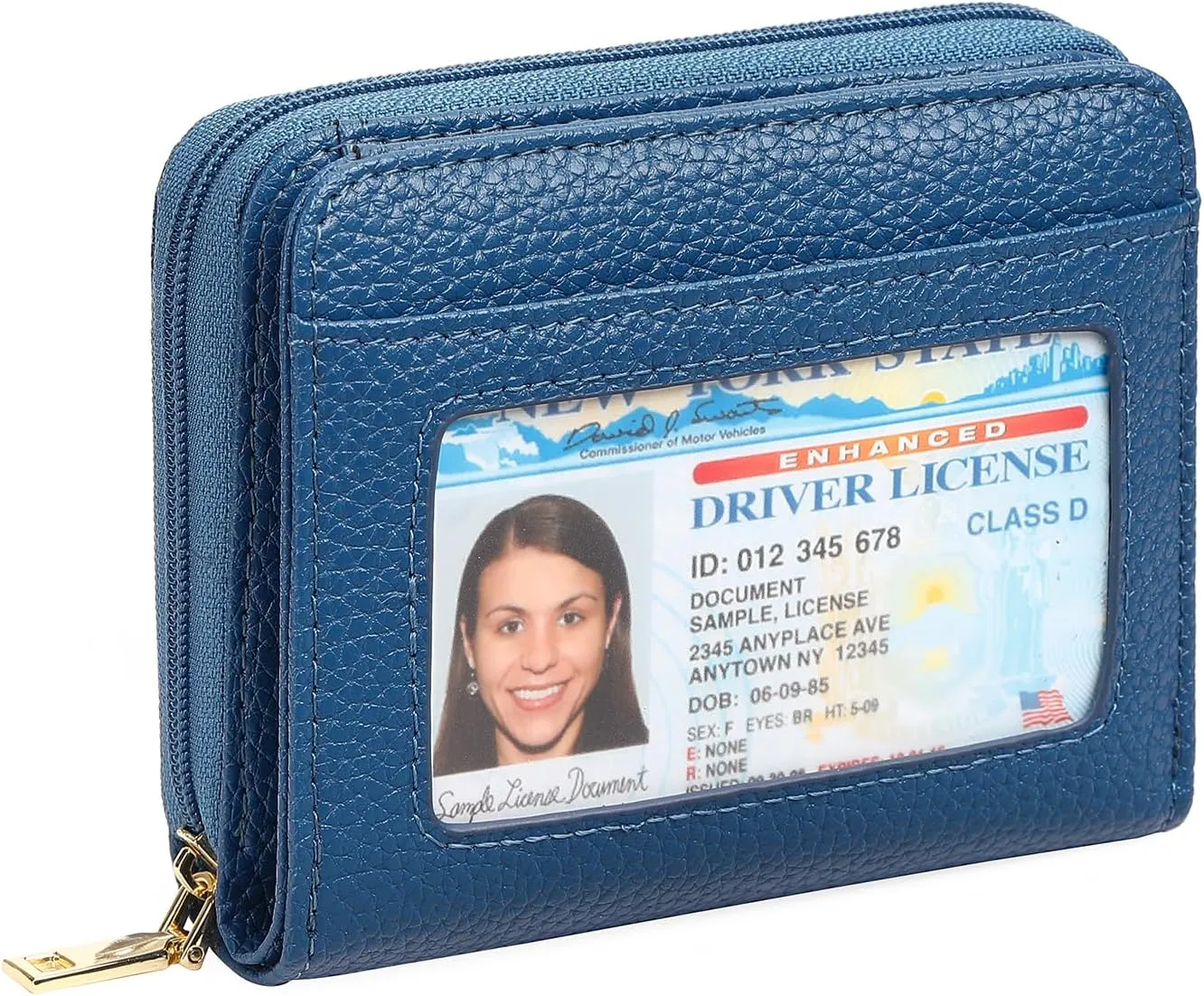 GOIACII Small Wallet for Women RFID Blocking Credit Card Holder Ladies Compact Purse Zip Around Wristlet Vegan Leather Blue