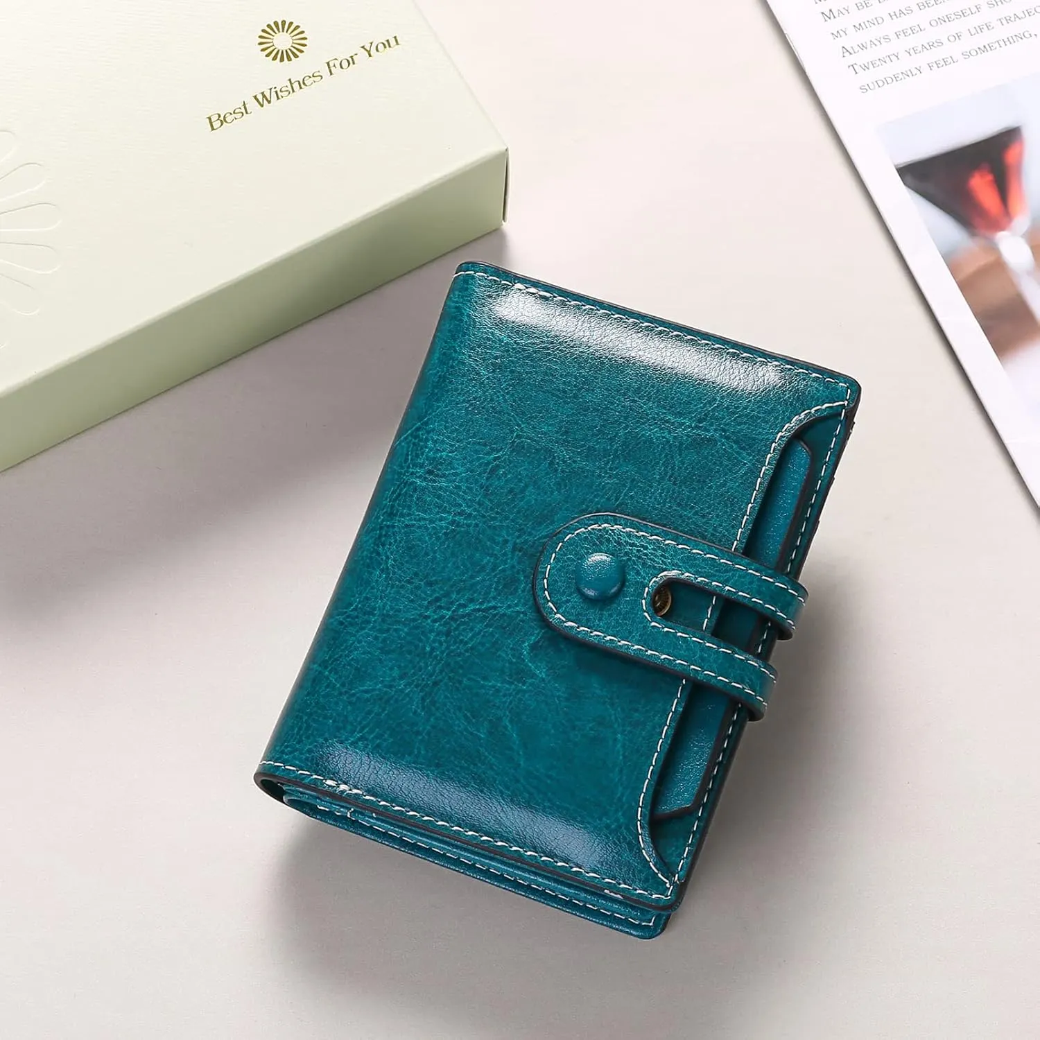 GOIACII Small Wallet Women Rfid Blocking Genuine Leather Compact Bifold Card Holder for Women with Zipper Coin Pocket 2 ID Windows