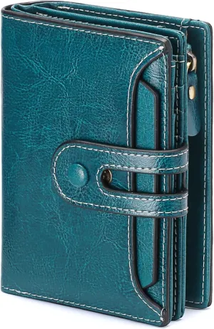 GOIACII Small Wallet Women Rfid Blocking Genuine Leather Compact Bifold Card Holder for Women with Zipper Coin Pocket 2 ID Windows