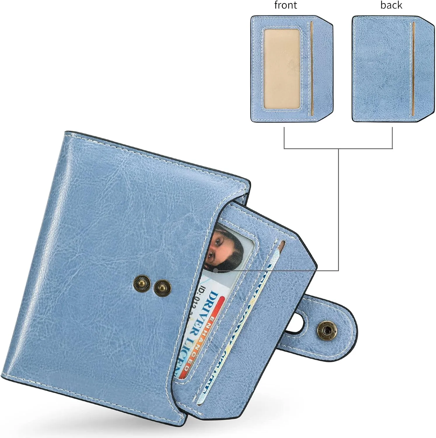 GOIACII Small Wallet Women Rfid Blocking Genuine Leather Compact Bifold Card Holder for Women with Zipper Coin Pocket 2 ID Windows
