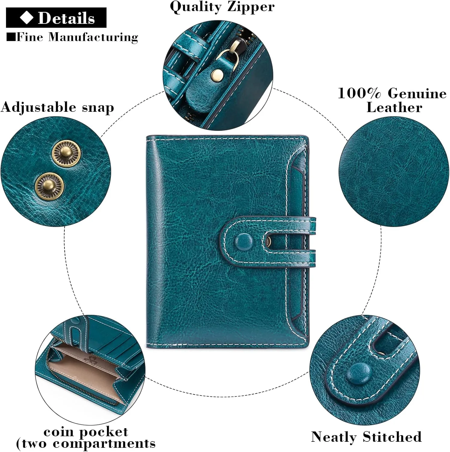 GOIACII Small Wallet Women Rfid Blocking Genuine Leather Compact Bifold Card Holder for Women with Zipper Coin Pocket 2 ID Windows