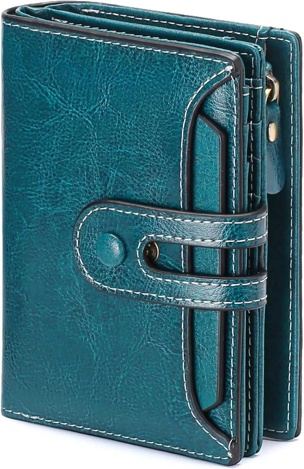 GOIACII Small Wallet Women Rfid Blocking Genuine Leather Compact Bifold Card Holder for Women with Zipper Coin Pocket 2 ID Windows