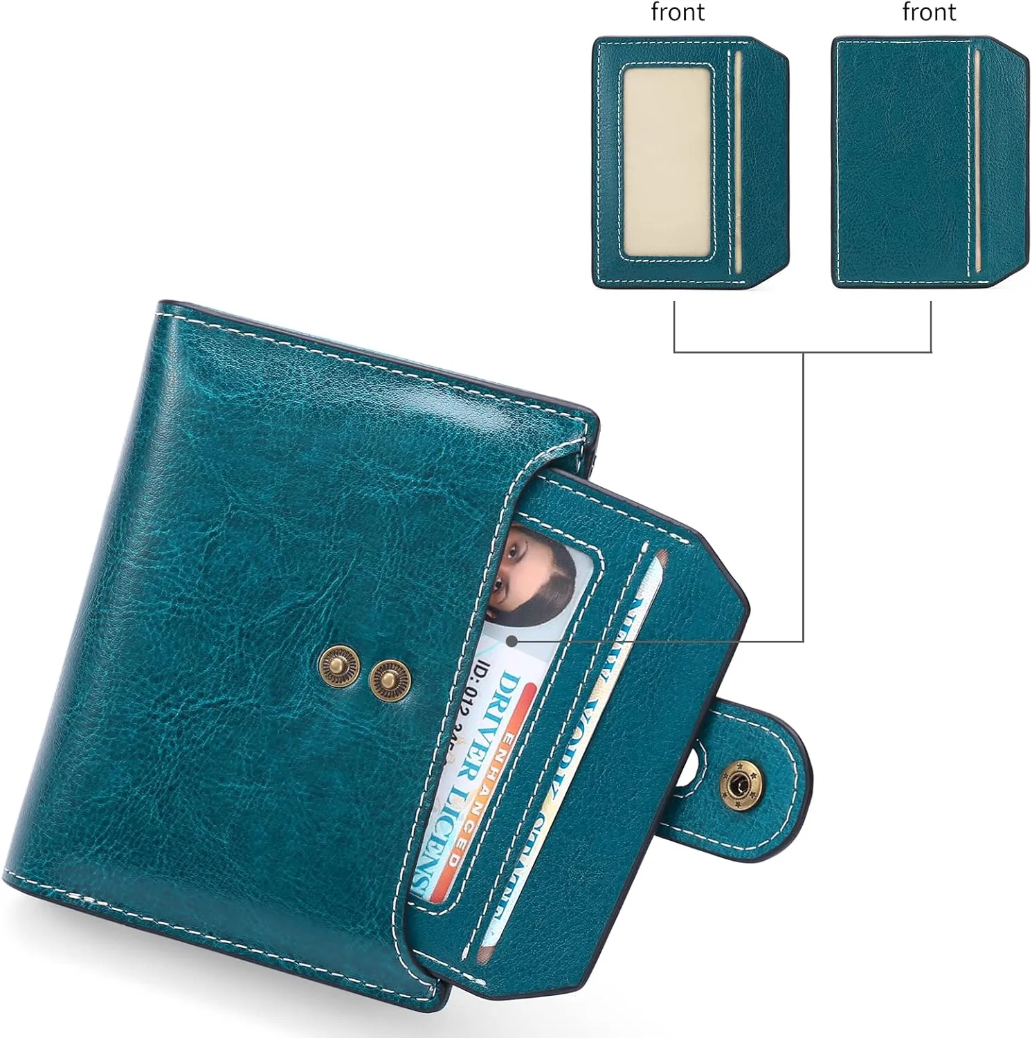 GOIACII Small Wallet Women Rfid Blocking Genuine Leather Compact Bifold Card Holder for Women with Zipper Coin Pocket 2 ID Windows