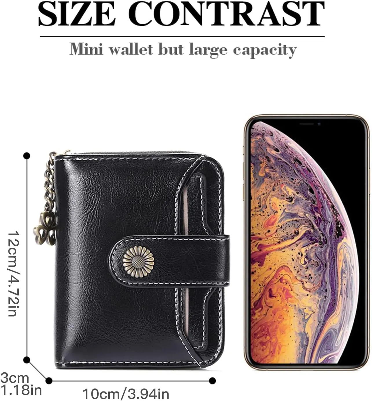 GOIACII Wallet for Women Leather Small RFID Blocking Bifold Zipper Pocket Card Holder with ID Window Black
