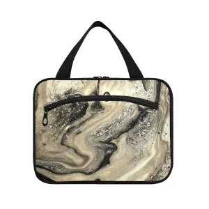 Gold Black Abstract Paint Modern Art Liquid Marble Marbling 1 PC Hanging Travel Wash bag with Handles, Portable Makeup Organizer Brush Storage Case Portable Travel Cosmetic with Hook M