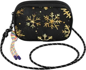 Gold Snowflake Black Christmas Crossbody Bag for Women Cell Phone Purses Women's Small Shoulder Handbags Wallet Purse with Strap