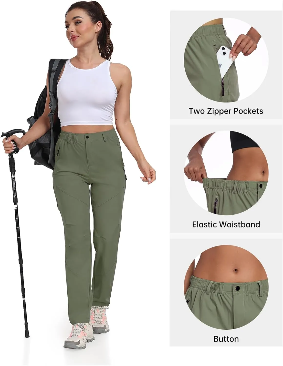 Golf Pants Women 27''/29''/31'' Lightweight Travel Pants for Ladies Quick Dry Nylon Outdoor Hiking Slacks