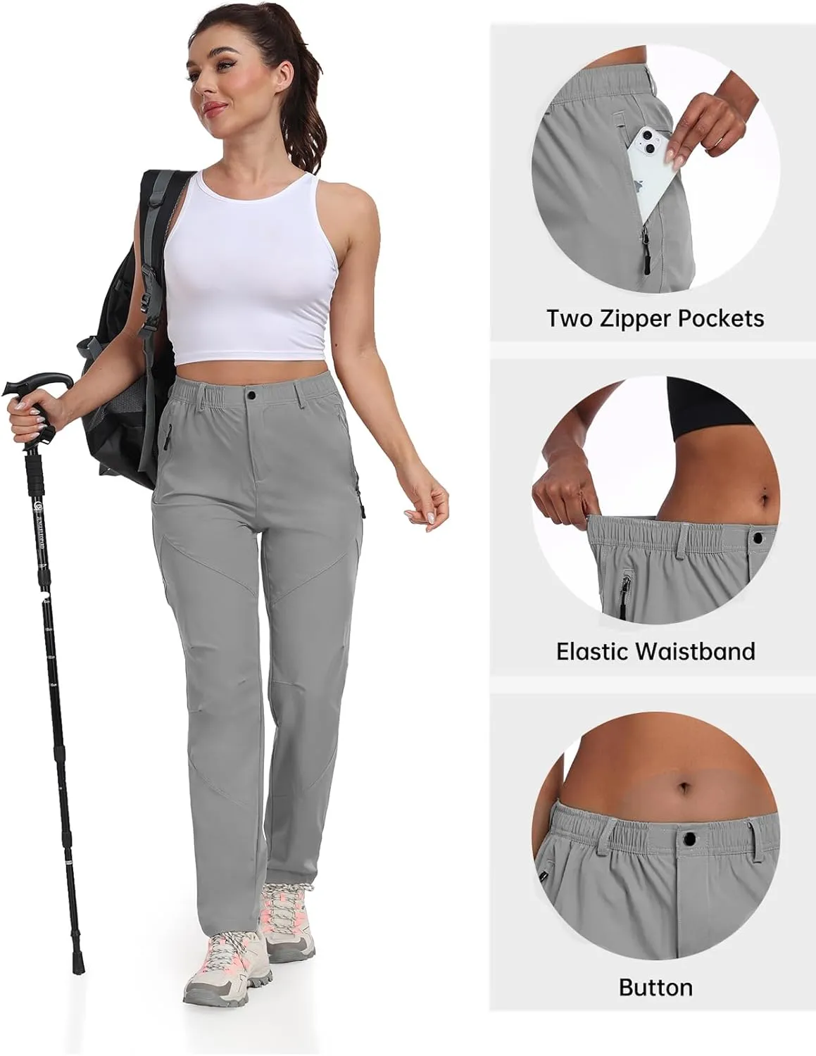 Golf Pants Women 27''/29''/31'' Lightweight Travel Pants for Ladies Quick Dry Nylon Outdoor Hiking Slacks