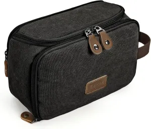 Gonex Travel Toiletry Bag for Men, Water Resistant Canvas Wide Open Dopp Kit with Wet Dry Compartment, Travel Essentials Toiletries Organizer Shaving Bag, Dark Grey