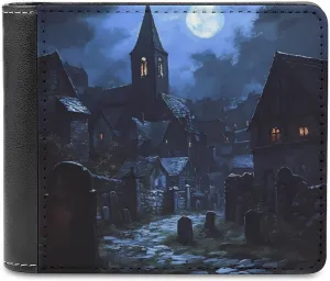 Gothic Architecture Church Cemetery Fashion Bifold Wallets for Men Women Slim & Thin Credit Card Holder Wallet Purse
