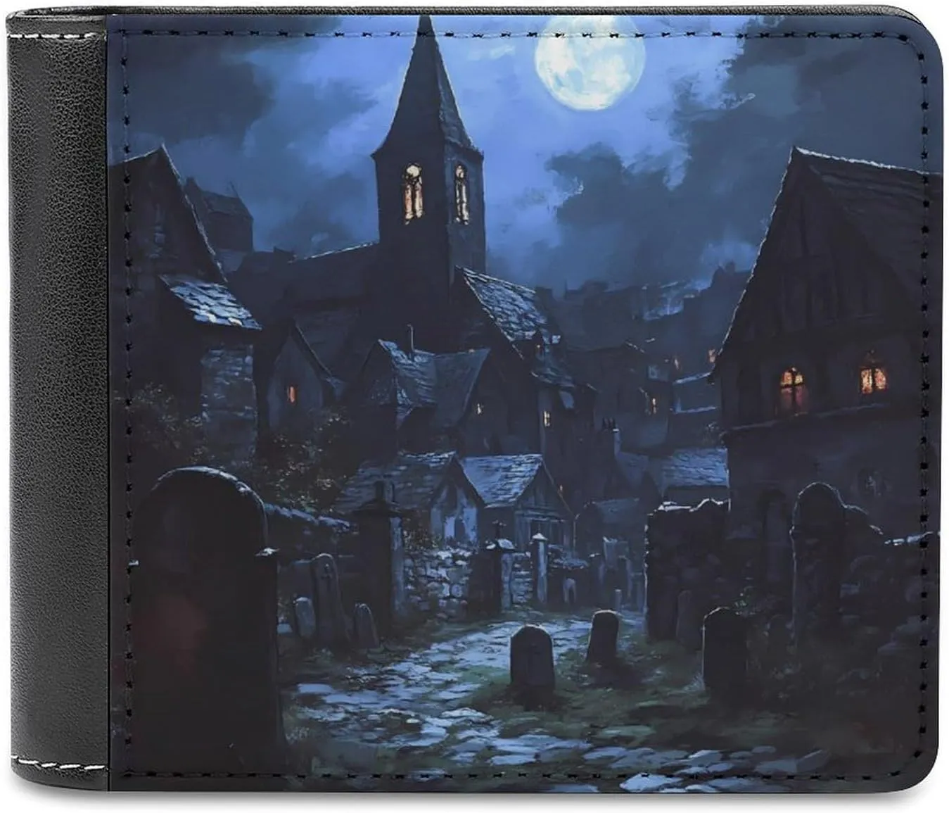 Gothic Architecture Church Cemetery Fashion Bifold Wallets for Men Women Slim & Thin Credit Card Holder Wallet Purse